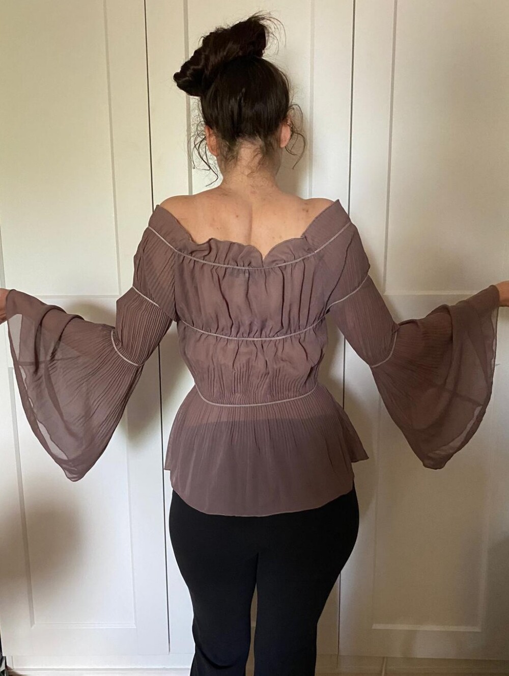 Renfaire Fantasy Elegant Brown Off-Shoulder Women's Top - Picture 2 of 10